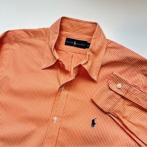 Ralph Lauren Men's Dress Shirt 15.5 Long Sleeve Orange Stripe Pony Logo